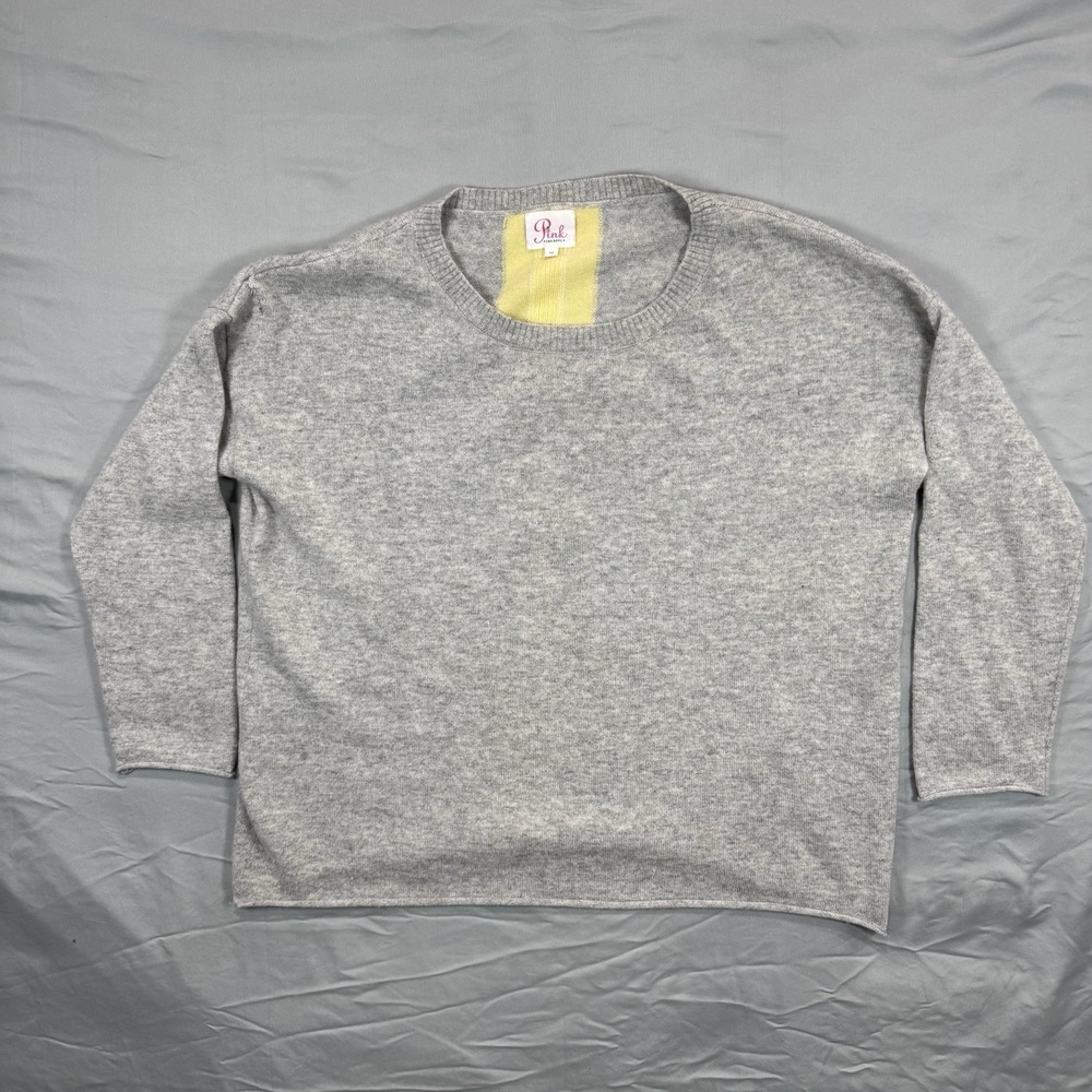Pink Pineapple 100% Cashmere Crewneck Grey Women's M Luxury Old Money Neutral